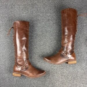 Sofft Sharnell Women's 9M Cognac Brown Leather Tall Riding Boots Lace Up Buckle